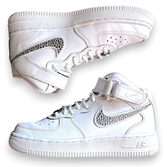 CUSTOM Swarovski Crystal Nike Air Force 1 Mid Sneaker - Picture 3 of 10